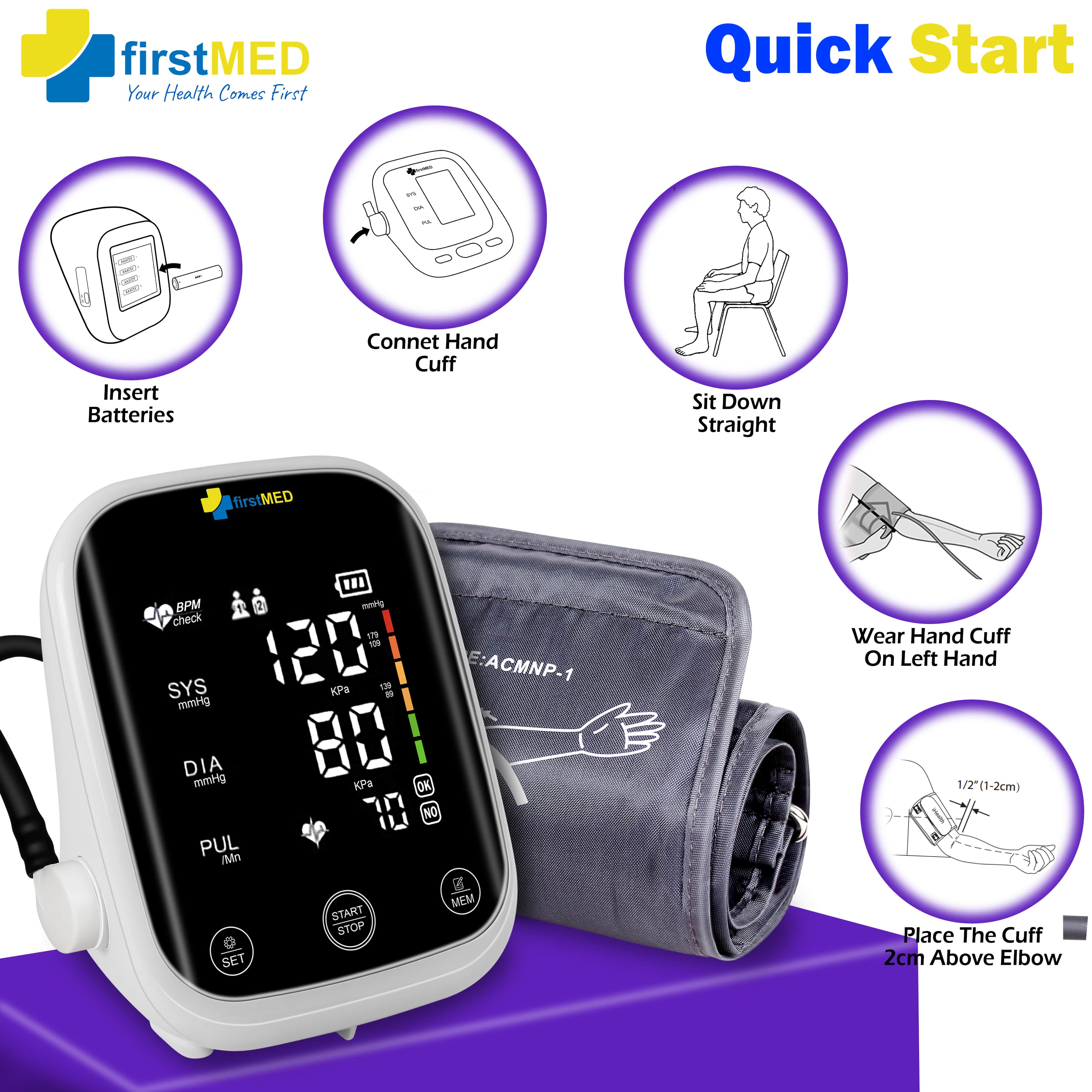 Firstmed Arm' Blood Pressure Monitor Large Display Device Touch Bottan , C Type USB Port FM 03 Bp Monitor