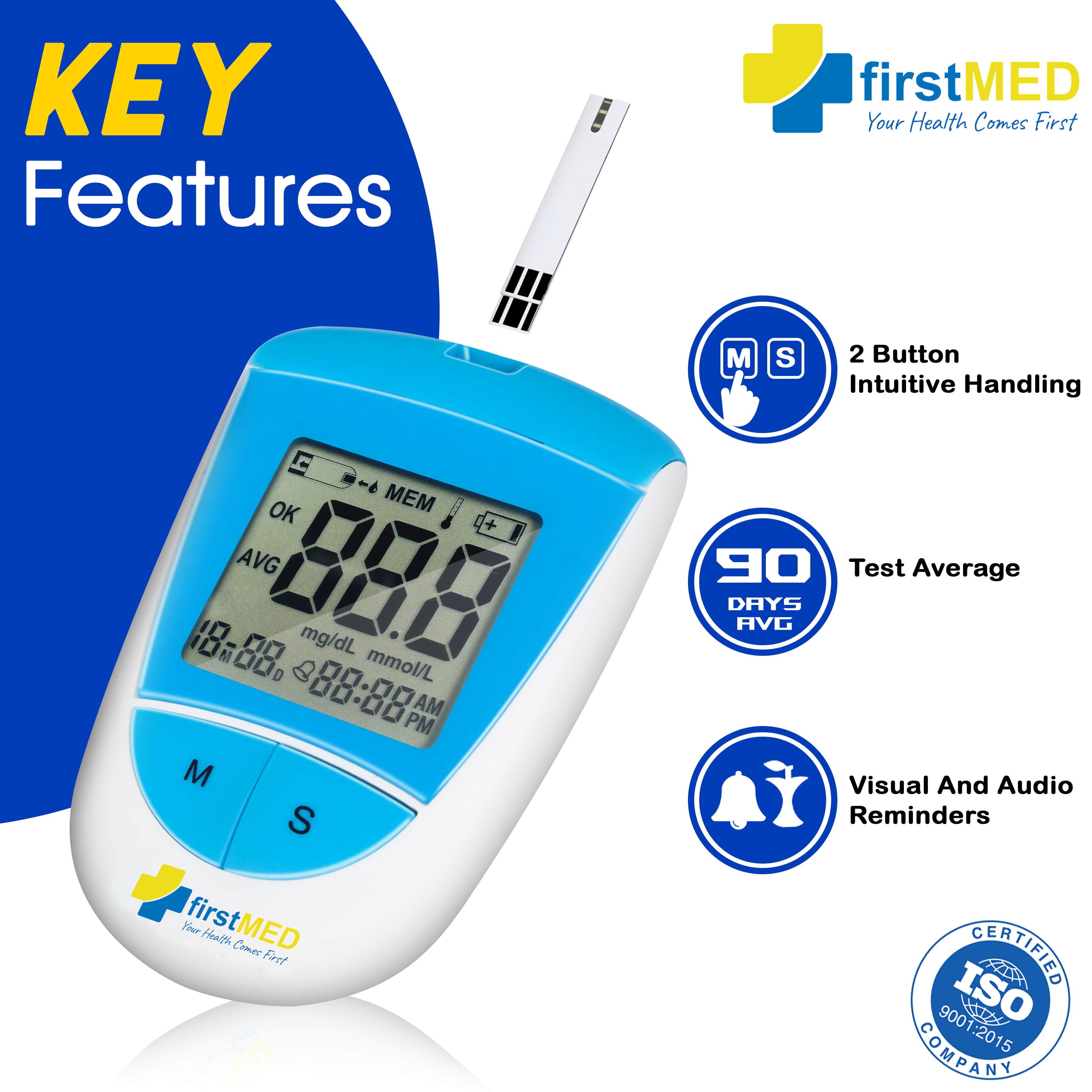 FirstMED Blood Sugar Glucose checking machine With 10 lancets Glucometer BG208