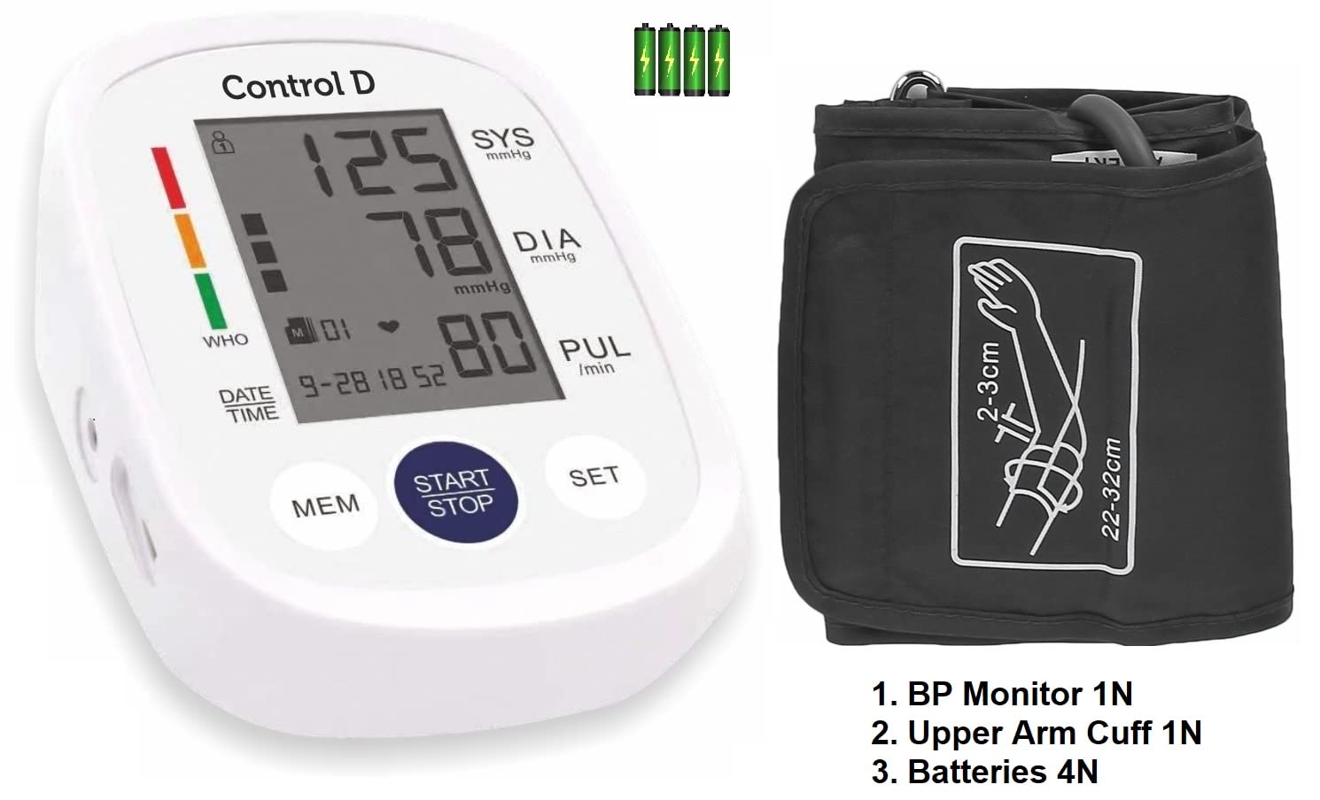 Control D Homely CPort BP Monitor Automatic Accurate Digital Blood Pressure Checking Machine Upper Arm Portable Digital Blood Pressure Monitor BP Machine Power With Micro USB (White, Silver)