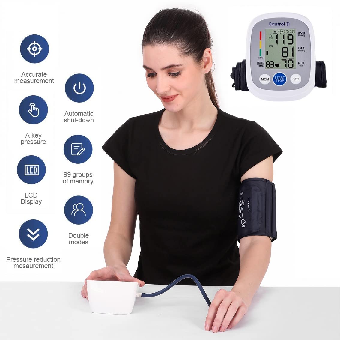 Control D Homely CPort BP Monitor Automatic Accurate Digital Blood Pressure Checking Machine Upper Arm Portable Digital Blood Pressure Monitor BP Machine Power With Micro USB (White, Silver)