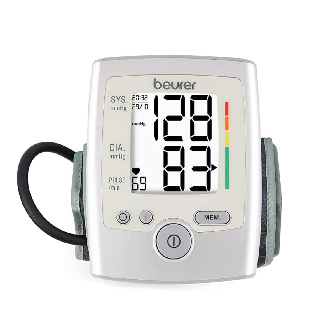 Beurer BM35 Fully Automatic Digital Blood Pressure Monitor (Grey) | Large Display, Cuff Wrapping Guide, Risk Indicator | Memory Feature with Pulse Rate Detection