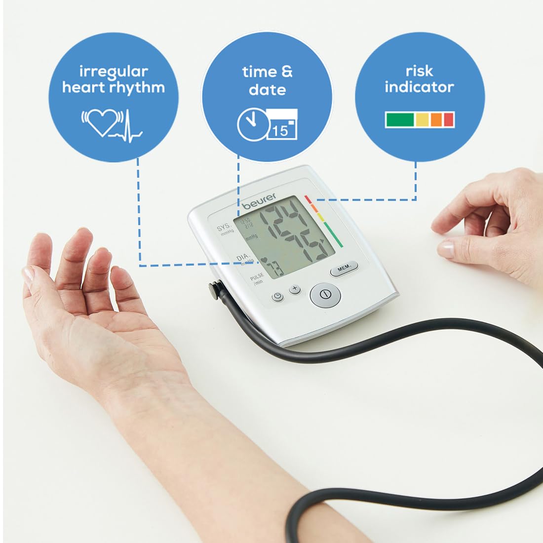 Beurer BM35 Fully Automatic Digital Blood Pressure Monitor (Grey) | Large Display, Cuff Wrapping Guide, Risk Indicator | Memory Feature with Pulse Rate Detection