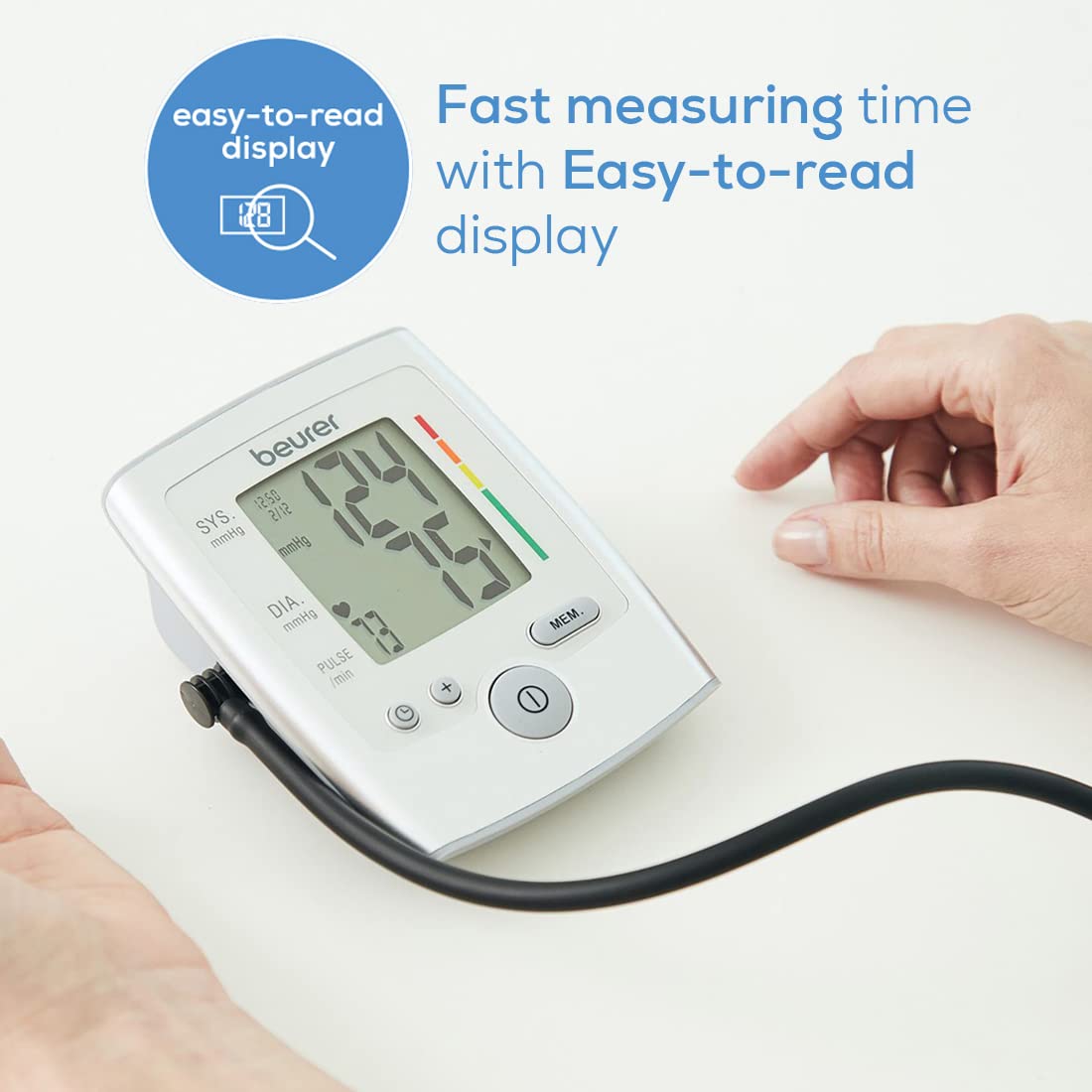 Beurer BM35 Fully Automatic Digital Blood Pressure Monitor (Grey) | Large Display, Cuff Wrapping Guide, Risk Indicator | Memory Feature with Pulse Rate Detection