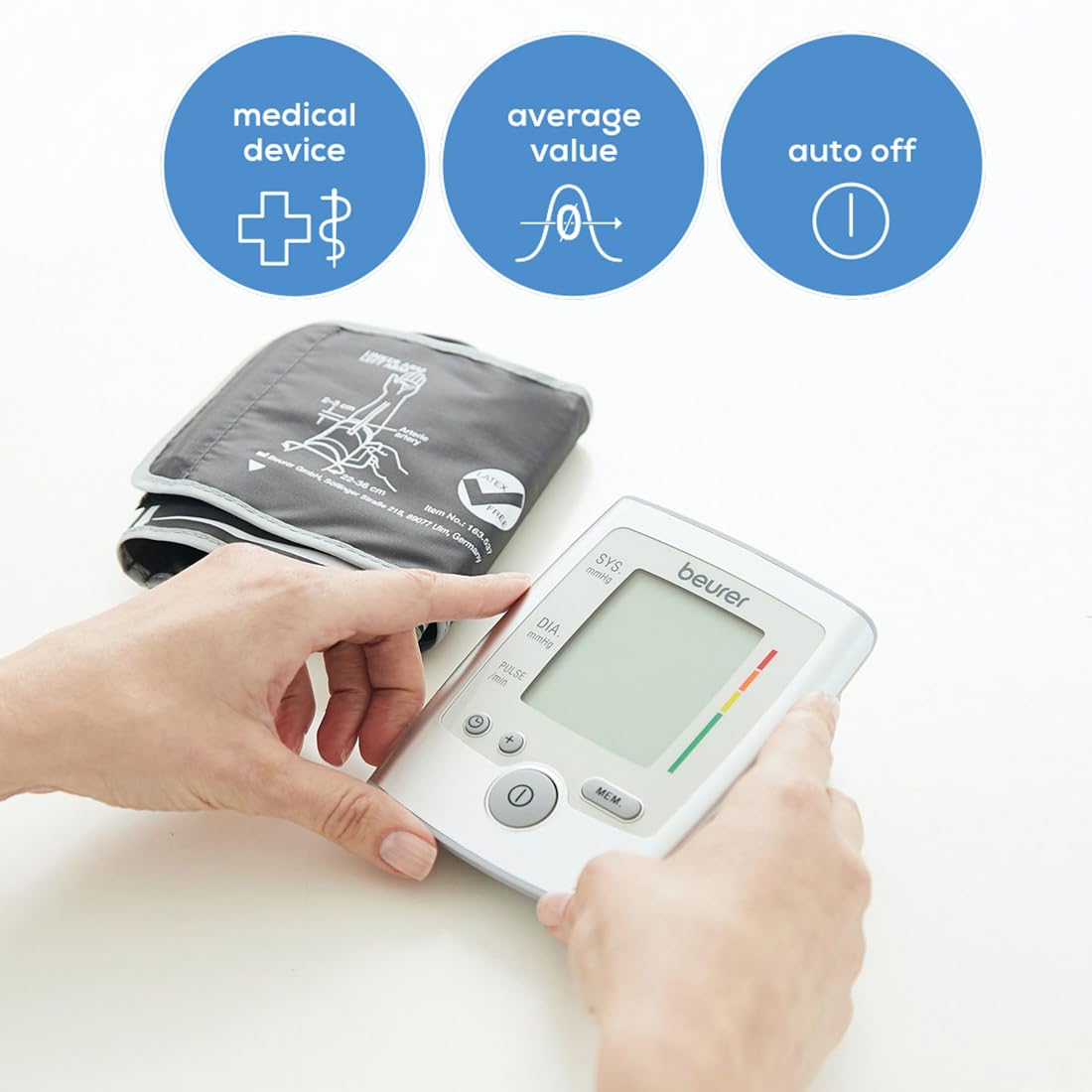 Beurer BM35 Fully Automatic Digital Blood Pressure Monitor (Grey) | Large Display, Cuff Wrapping Guide, Risk Indicator | Memory Feature with Pulse Rate Detection