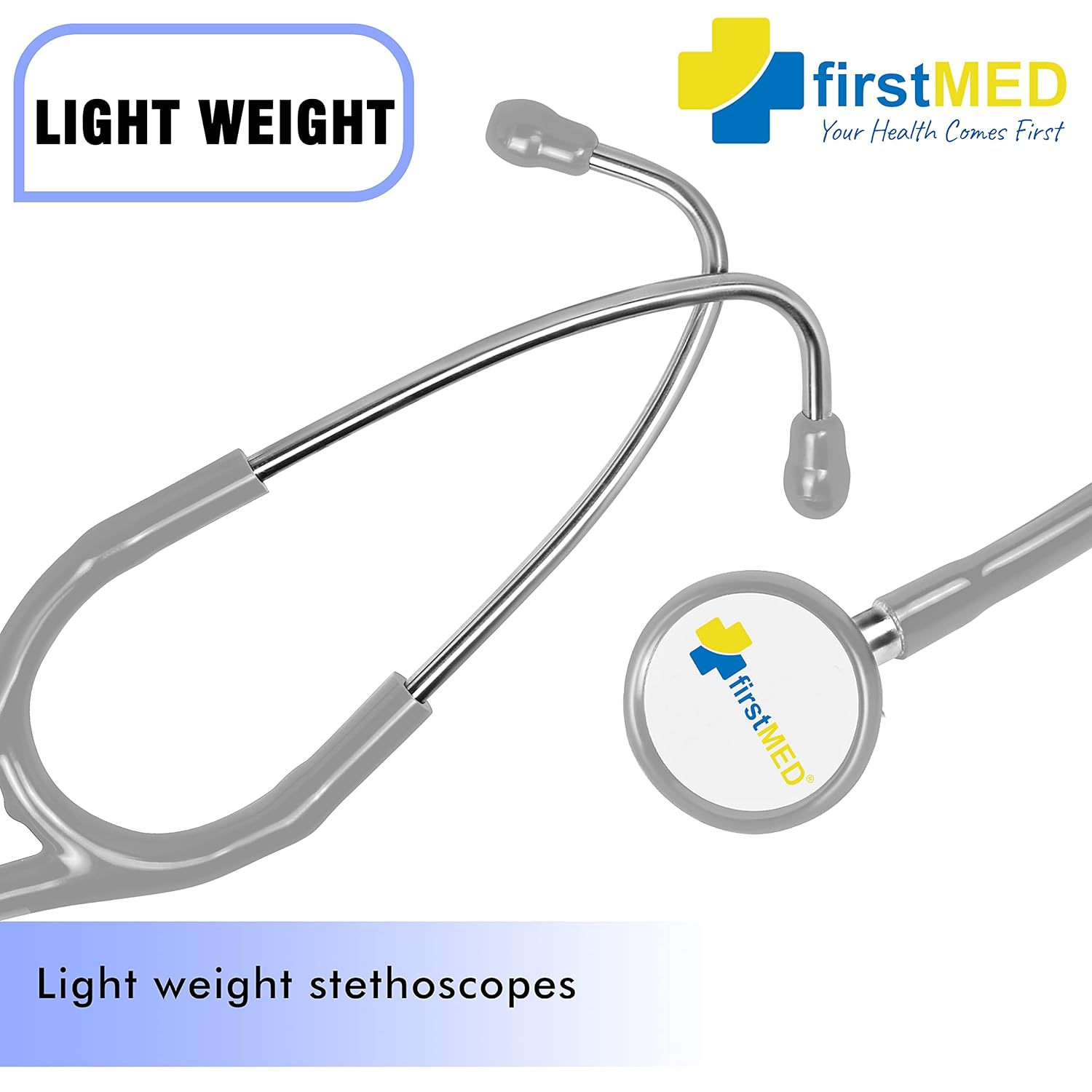 Firstmed Professional Acoustic Stethoscope ST-01 - Lightweight, Durable, Dual-Lumen Design, Comfortable Ear Tips (Grey)