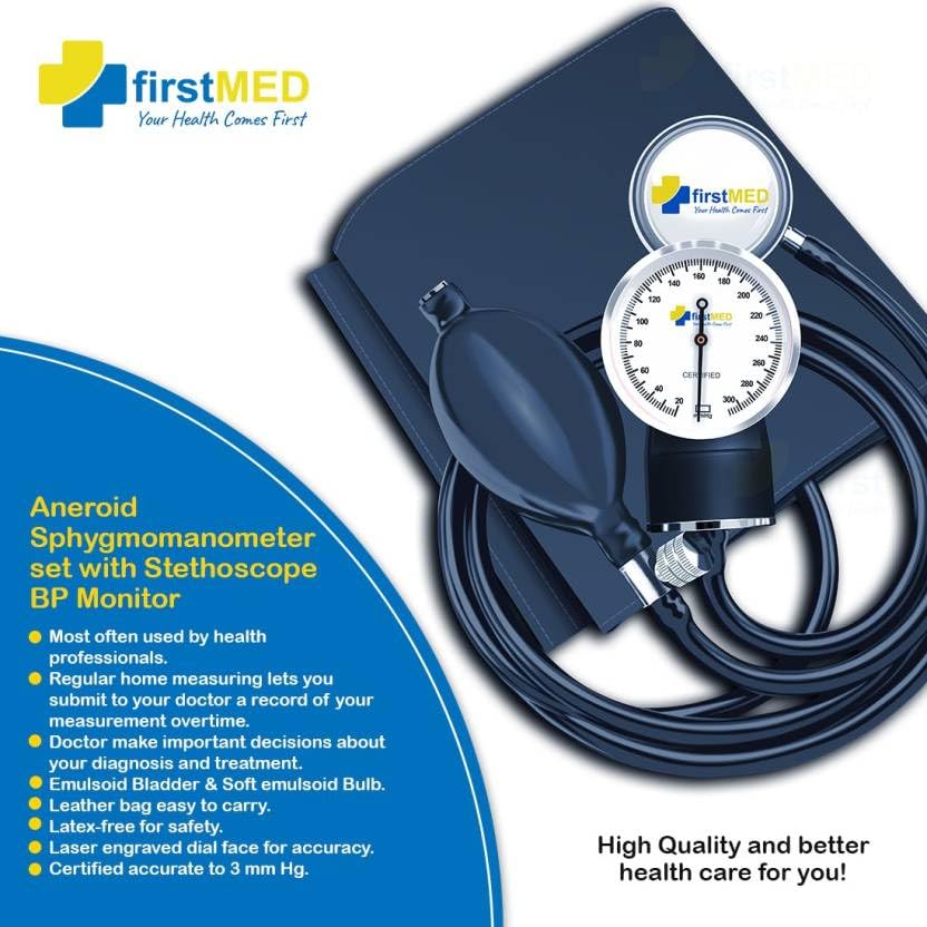 FirstMED FM Series 06 Aneroid Type Manual Blood Pressure Monitor with Stethoscope BP Monitor (Black)