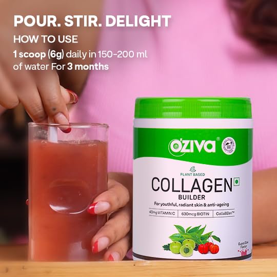 OZiva Vegan Collagen (Berry Orange) with Biotin & Vitamin C For Brighter & Youthful Skin | Collagen Supplement For Women & Men | Plant Based Collagen Powder | Certified Vegan 200g (Pack of 1)