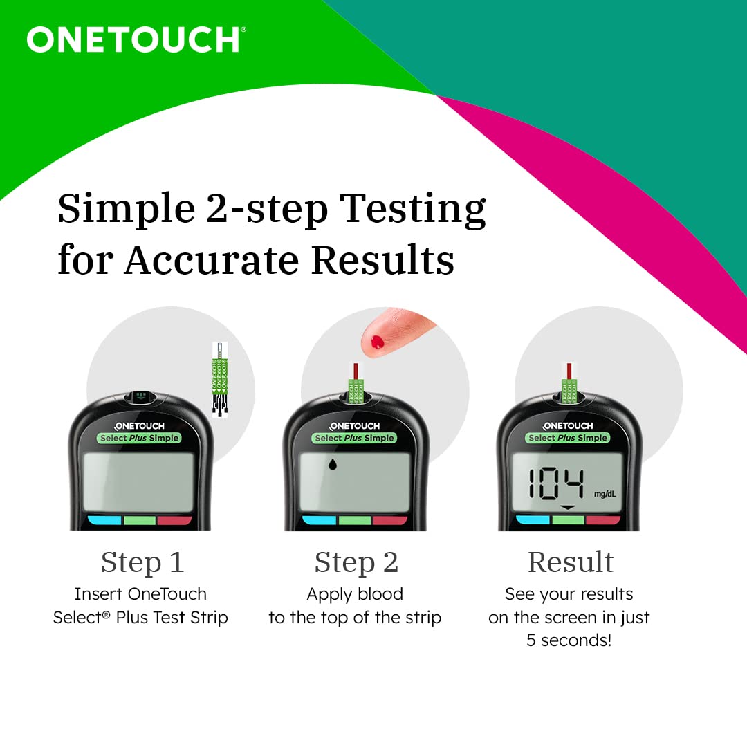 OneTouch Select Plus Simple glucometer machine | Simple & accurate testing of Blood sugar levels at home | Global Iconic Brand | FREE 10 Test Strips + 10 Sterile Lancets + 1 Lancing device