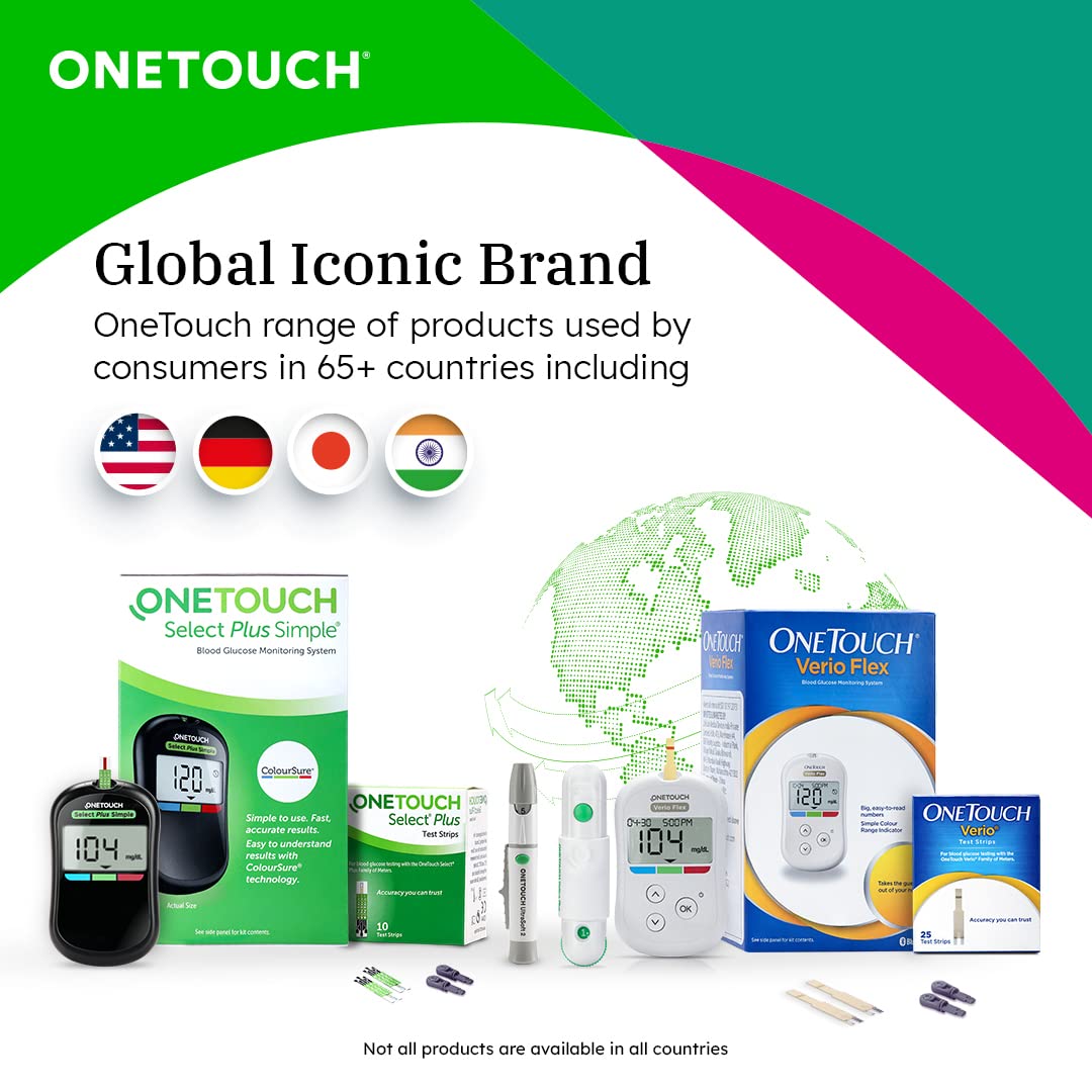 OneTouch Select Plus Simple glucometer machine | Simple & accurate testing of Blood sugar levels at home | Global Iconic Brand | FREE 10 Test Strips + 10 Sterile Lancets + 1 Lancing device