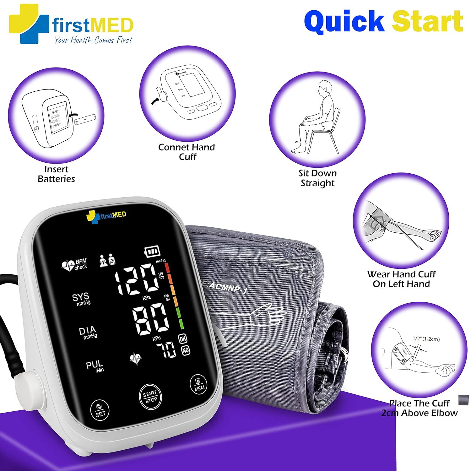 Firstmed FM-03 Automatic Digital Talking Blood Pressure Monitor - Free Thermometer, Accurate Readings, Type-C Charging (Black)