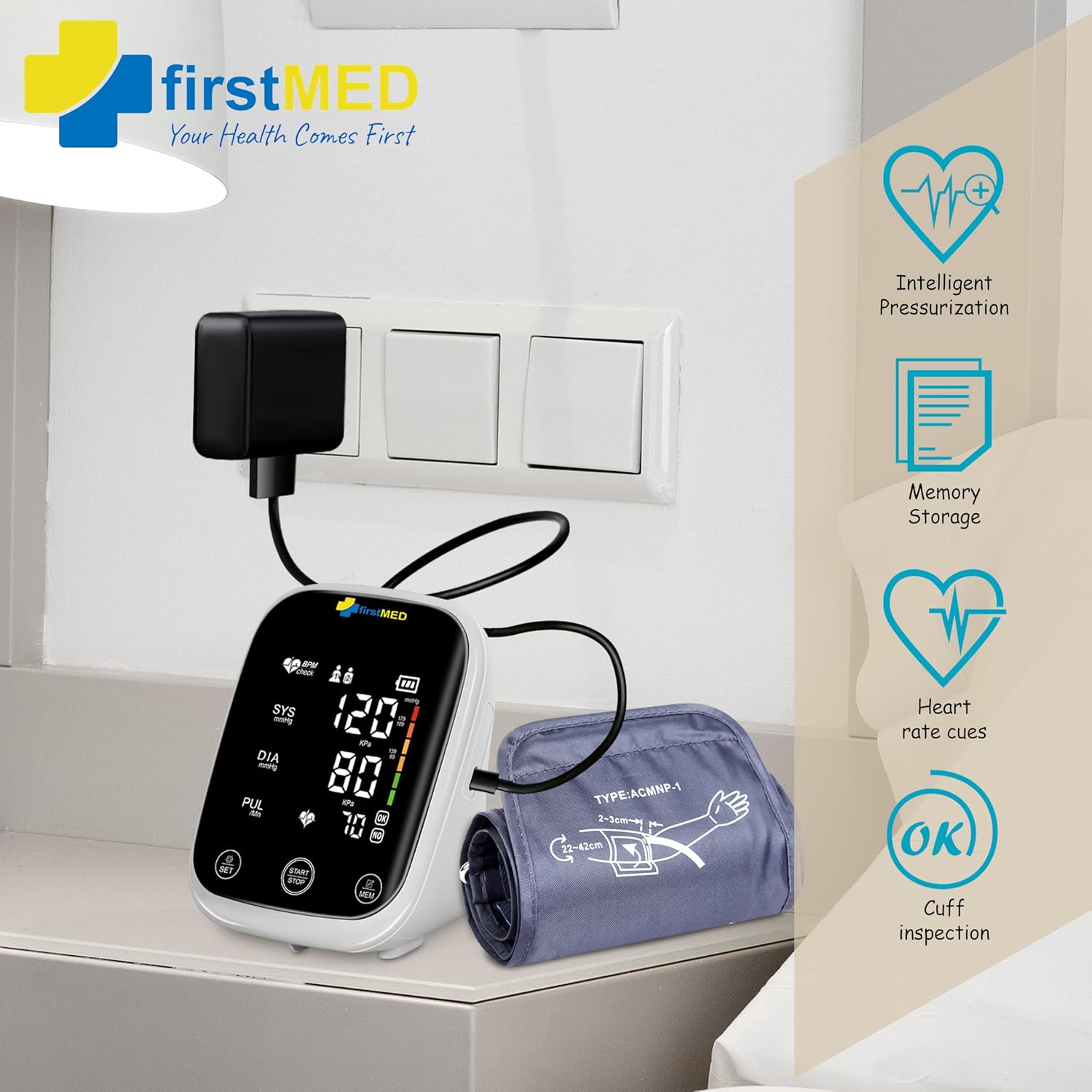 Firstmed FM-03 Automatic Digital Talking Blood Pressure Monitor - Free Thermometer, Accurate Readings, Type-C Charging (Black)