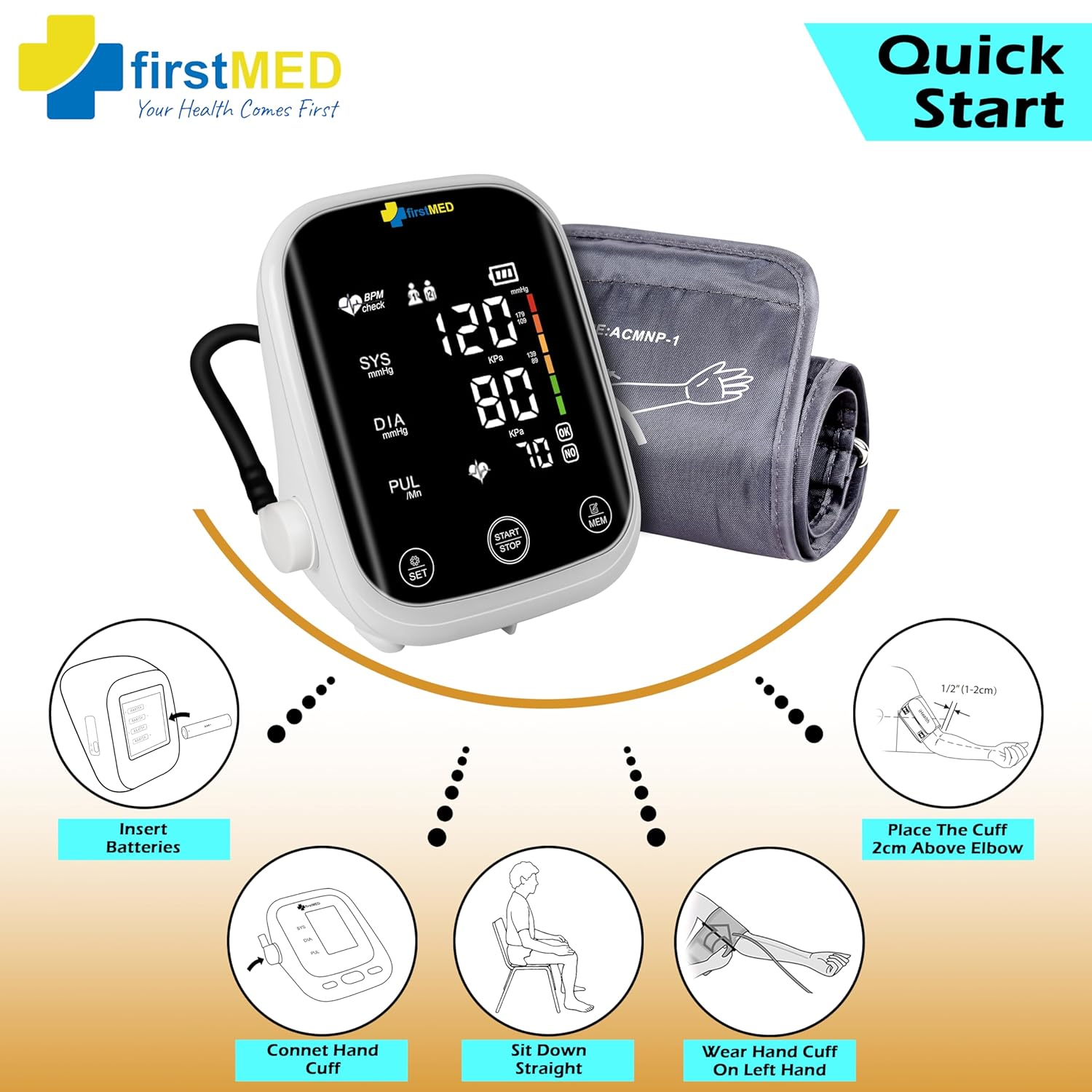 Firstmed FM-03 Automatic Digital Talking Blood Pressure Monitor - Free Thermometer, Accurate Readings, Type-C Charging (Black)